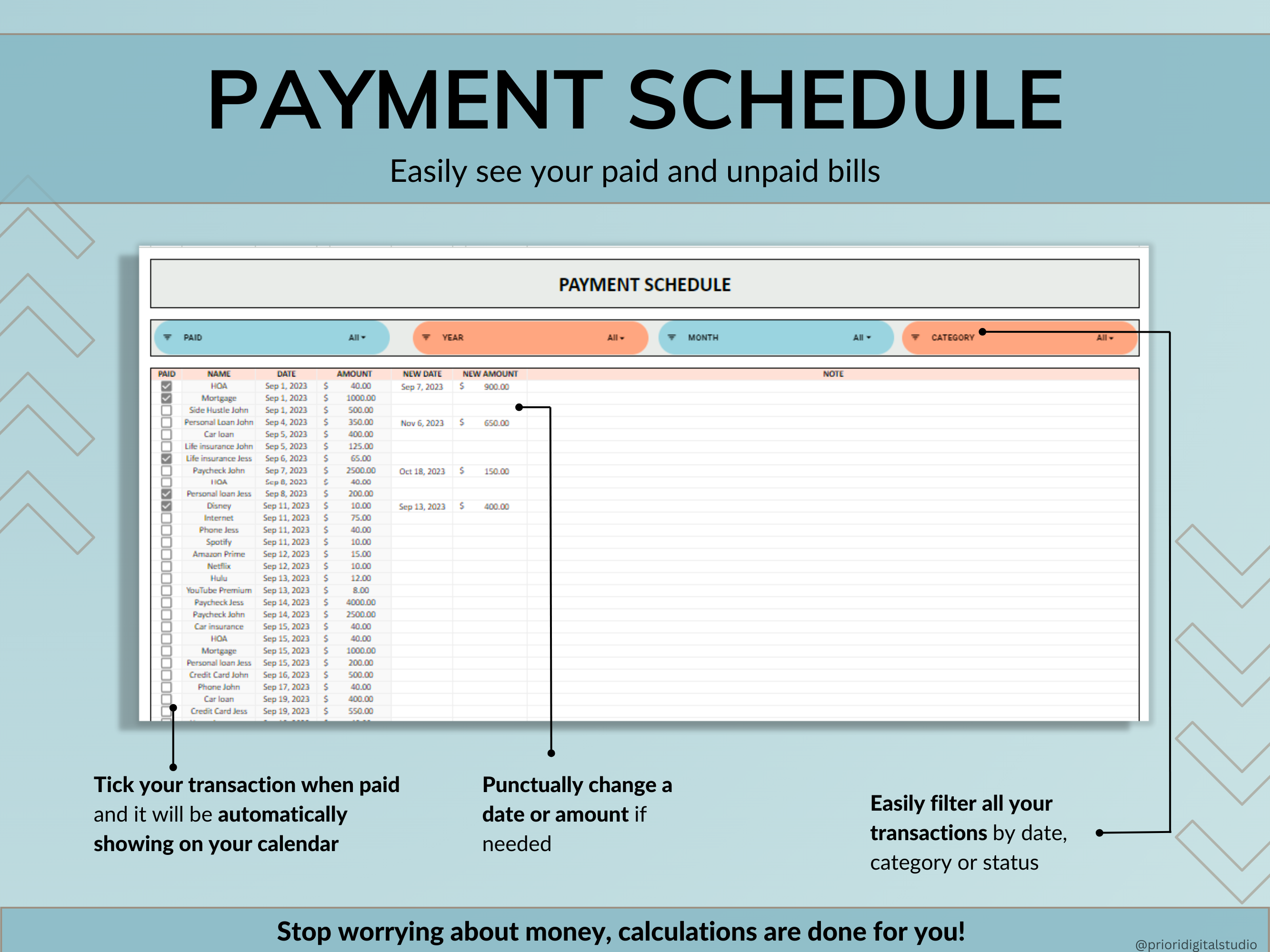 Bill Tracker Spreadsheet Google Sheets Excel Bill Calendar Monthly Smart Bill Planner Editable 2024 Calendar Personal Finance Budget Tracker