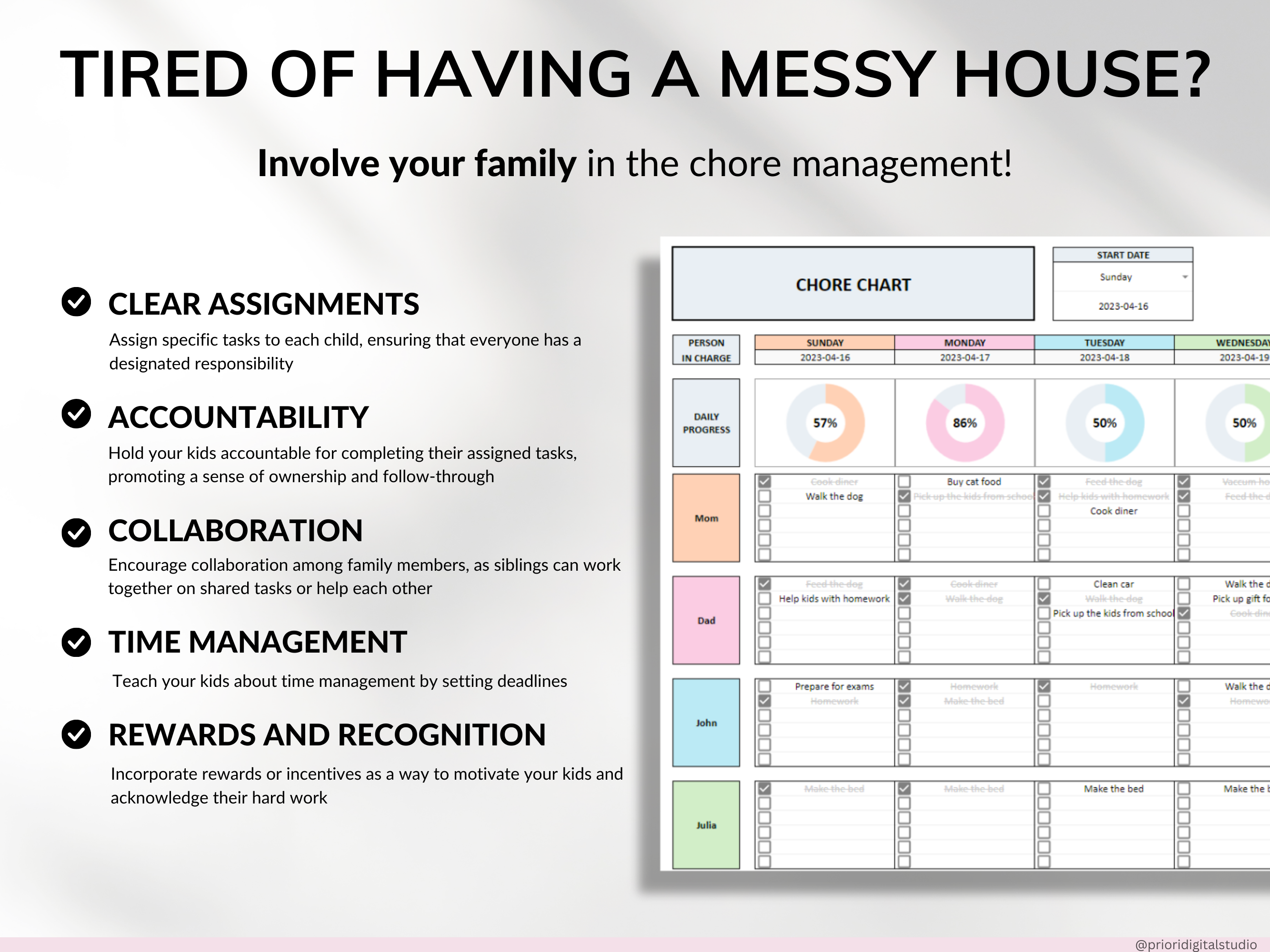 Family Chore Chart Google Sheets Excel Template Planner Family Chore Cart Weekly Calendar Cleaning Checklist Daily Chore Chart for Kids