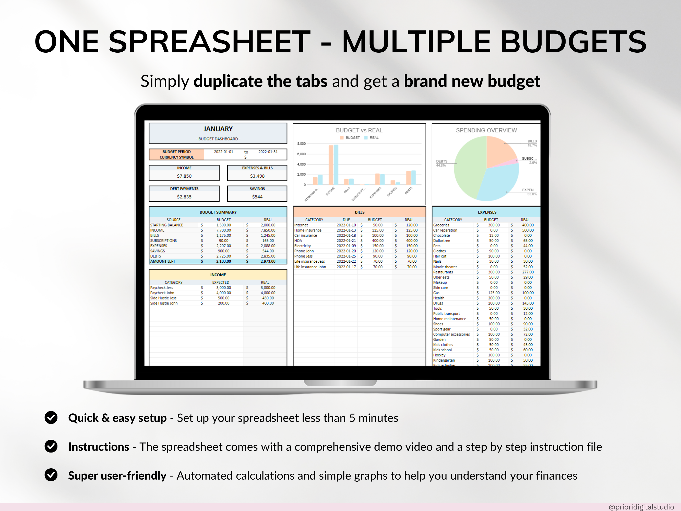 Simple Budget Planner Monthly Budget Spreadsheet Google Sheets Excel Weekly Paycheck Budget Template Biweekly Budgeting by Paycheck Expense Tracker#color_multicolor