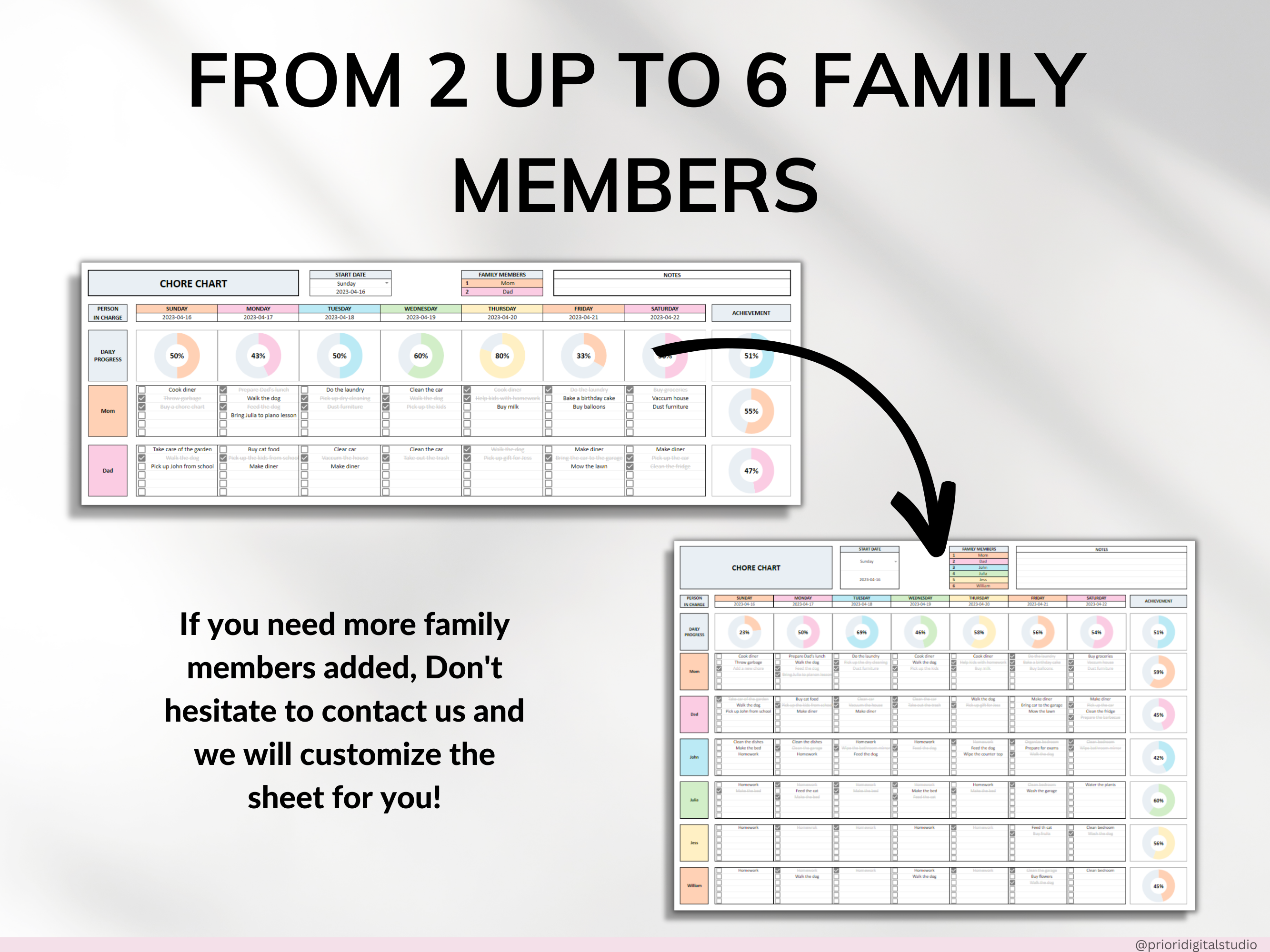 Family Chore Chart Google Sheets Excel Template Planner Family Chore Cart Weekly Calendar Cleaning Checklist Daily Chore Chart for Kids