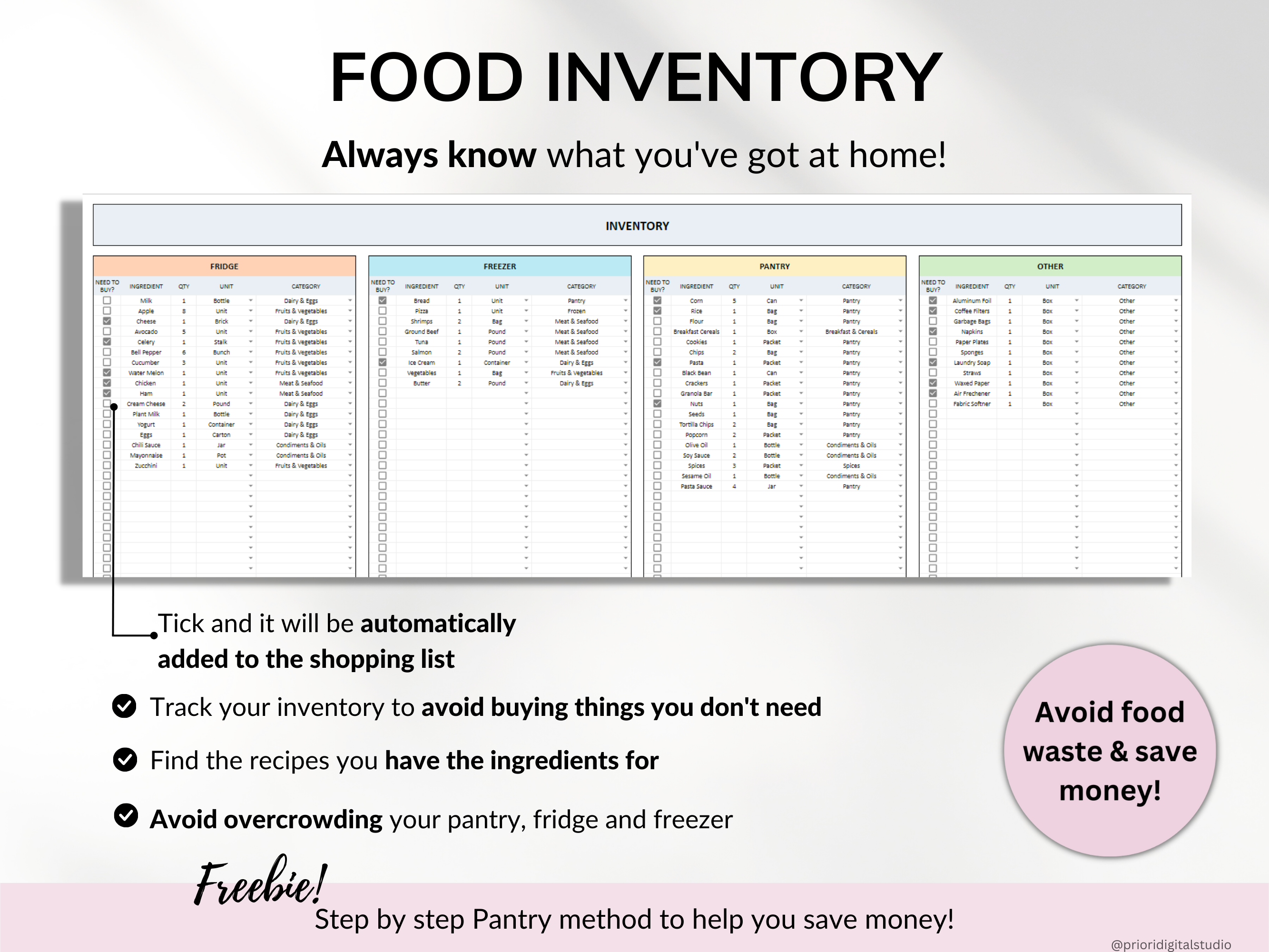 Weekly Meal Planner Spreadsheet Google Sheets Excel Recipe Journal Calorie Tracker Automatic Grocery List Weight Loss Tracker Food Inventory