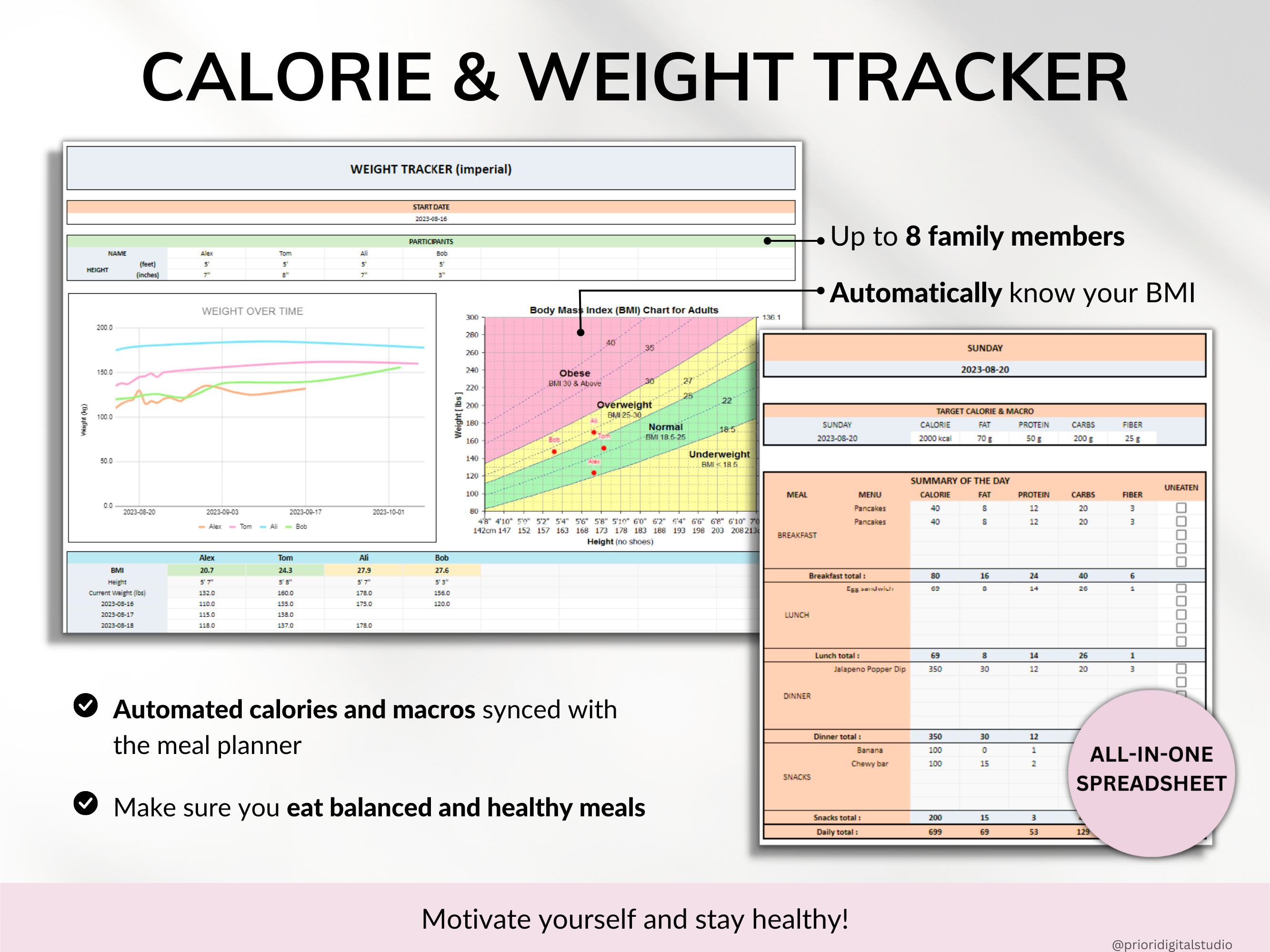 Weekly Meal Planner Spreadsheet Google Sheets Excel Recipe Journal Calorie Tracker Automatic Grocery List Weight Loss Tracker Food Inventory