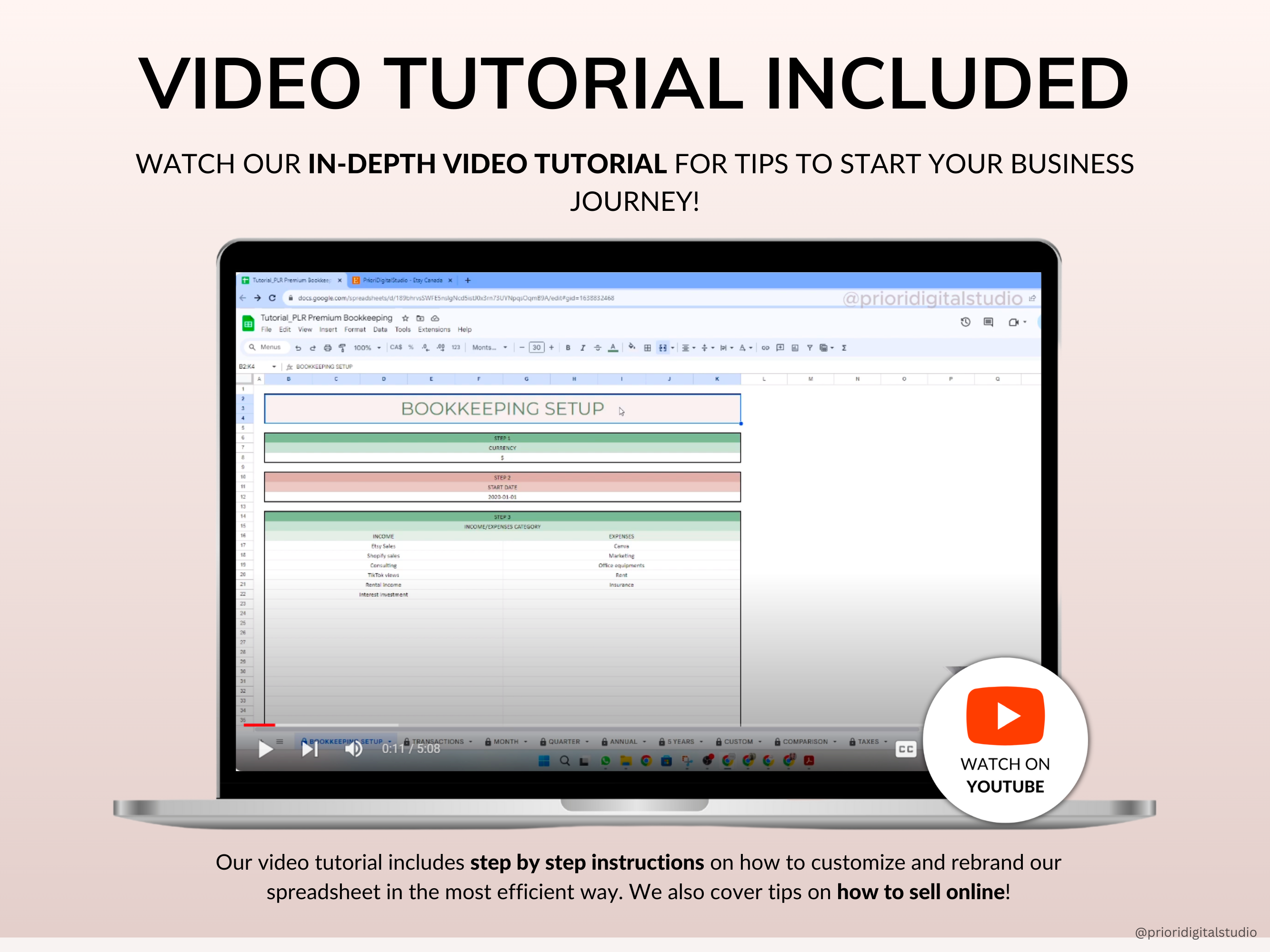 PLR Bookkeeping Spreadsheets Commercial Use PLR Google Sheets Bundle Private Label Rights PLR Template Small Business Accounting Spreadsheet
