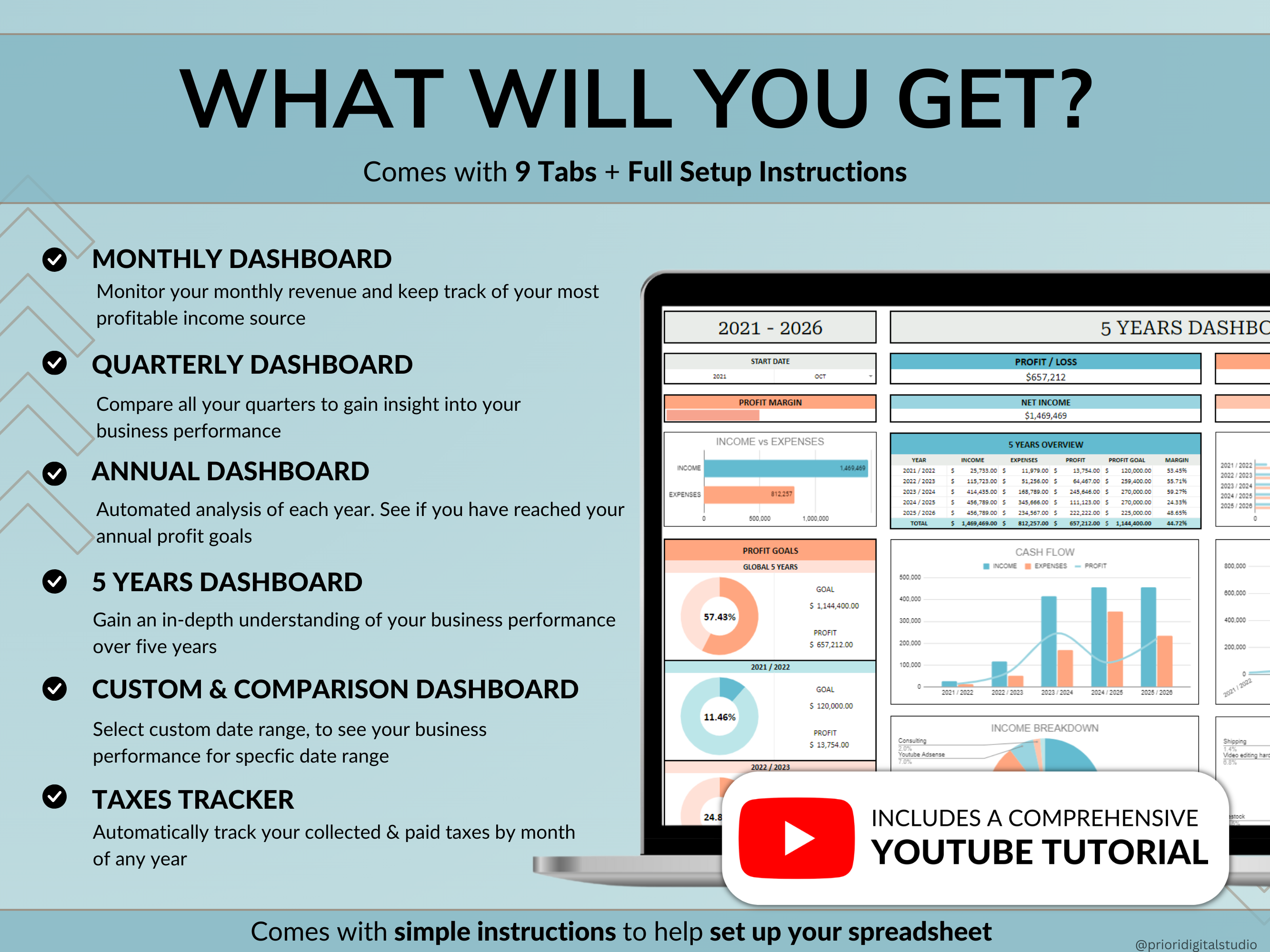 Small Business Bookkeeping Spreadsheet Accounting Template Business Expense Bill Tracker Income Sales Profit Tracker Google Sheets Excel