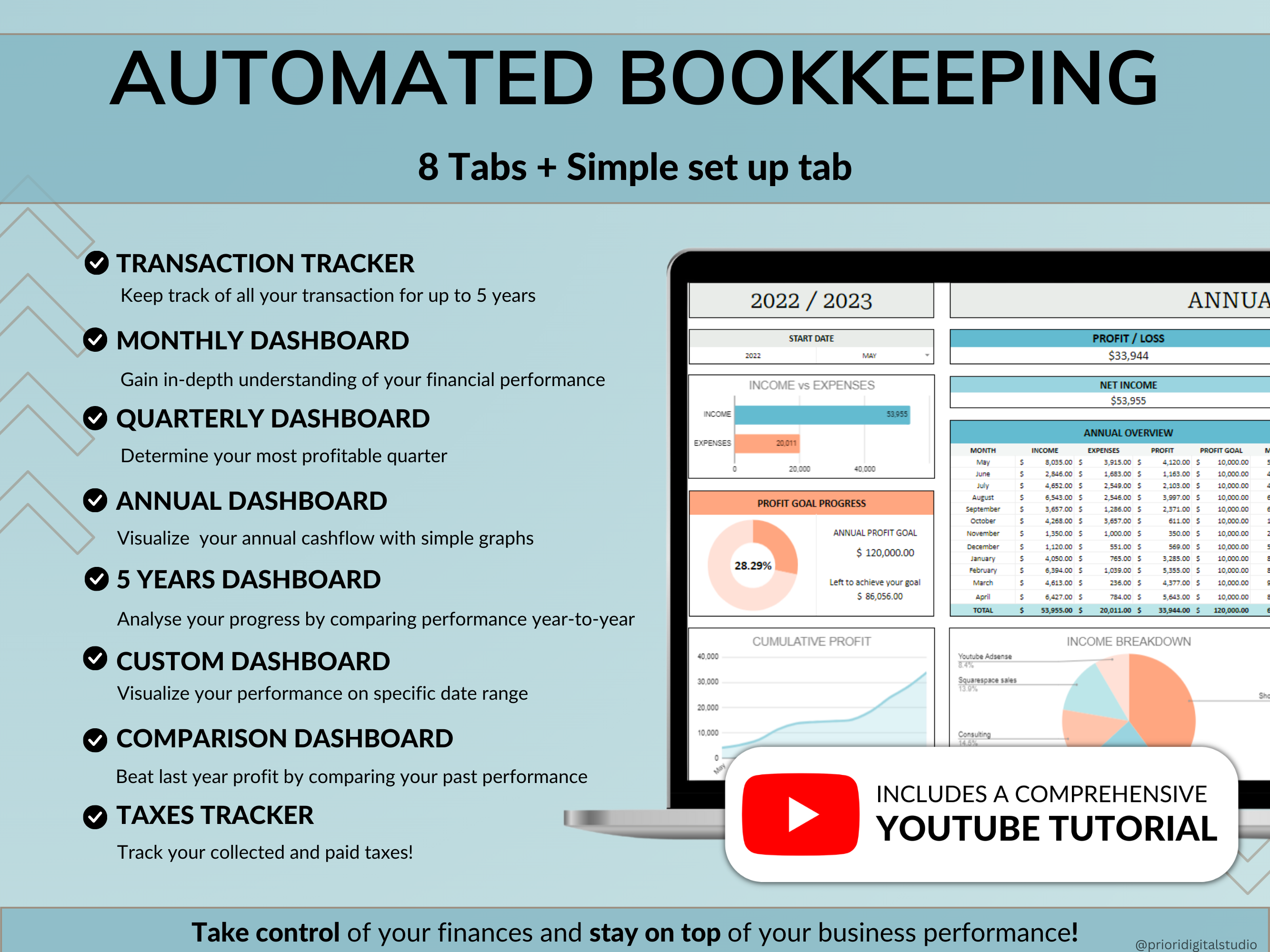 Small Business Tracker Google Sheets Excel Bookkeeping Spreadsheet Accounting Template Inventory Tracker Order Customer Tracker Sales Taxes