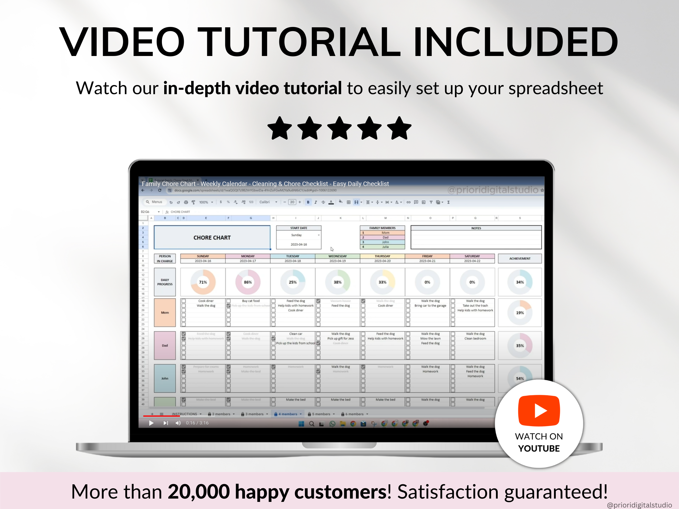 Family Chore Chart Google Sheets Excel Template Planner Family Chore Cart Weekly Calendar Cleaning Checklist Daily Chore Chart for Kids