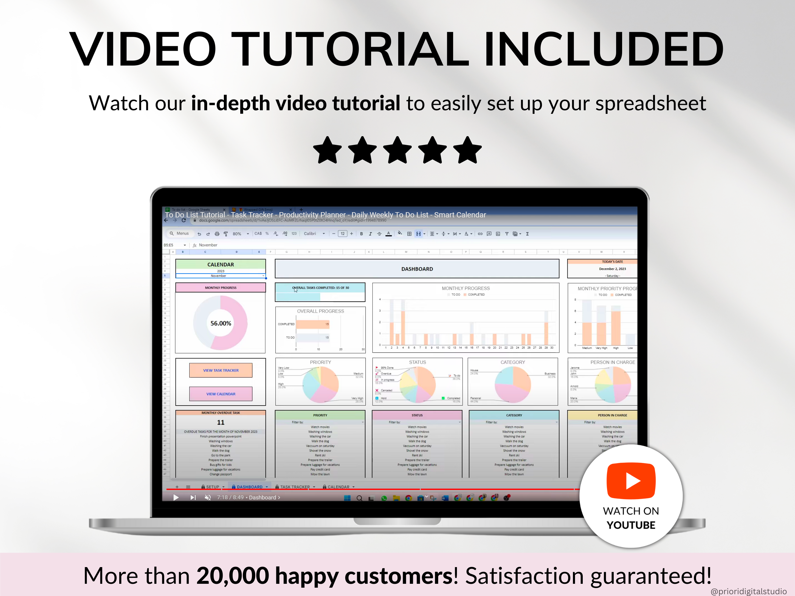 To Do List Tracker Task Planner Excel Google Sheets Template Productivity Planner Daily Weekly To Do List Calendar Daily Checklist Template