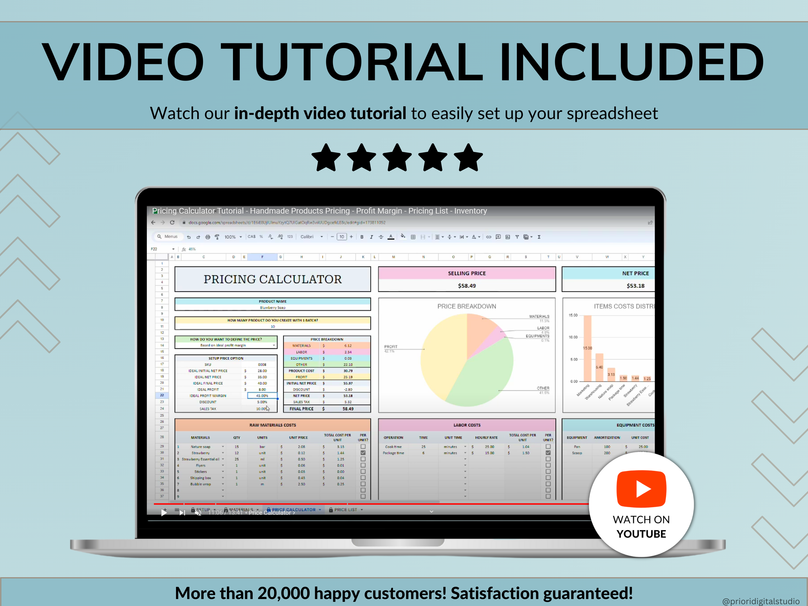 Pricing Calculator for Small Business Google Sheets Excel Business Tracker Handmade Products Pricing Template Profit Margin Pricing Guide