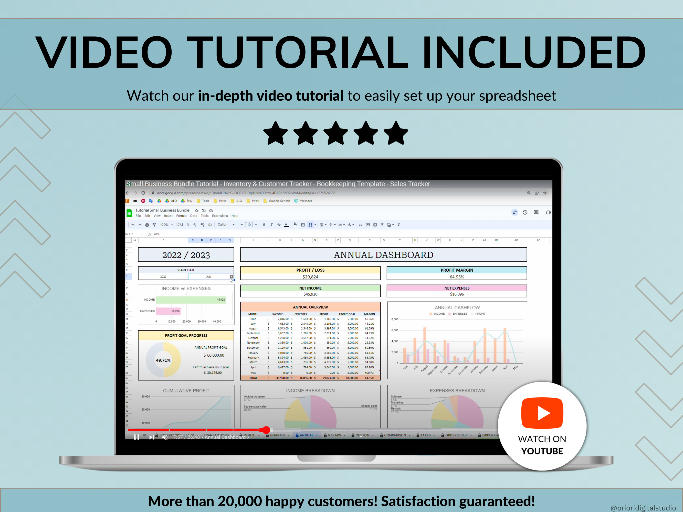 Small Business Tracker Google Sheets Excel Bookkeeping Spreadsheet Accounting Template Inventory Tracker Order Customer Tracker Sales Taxes