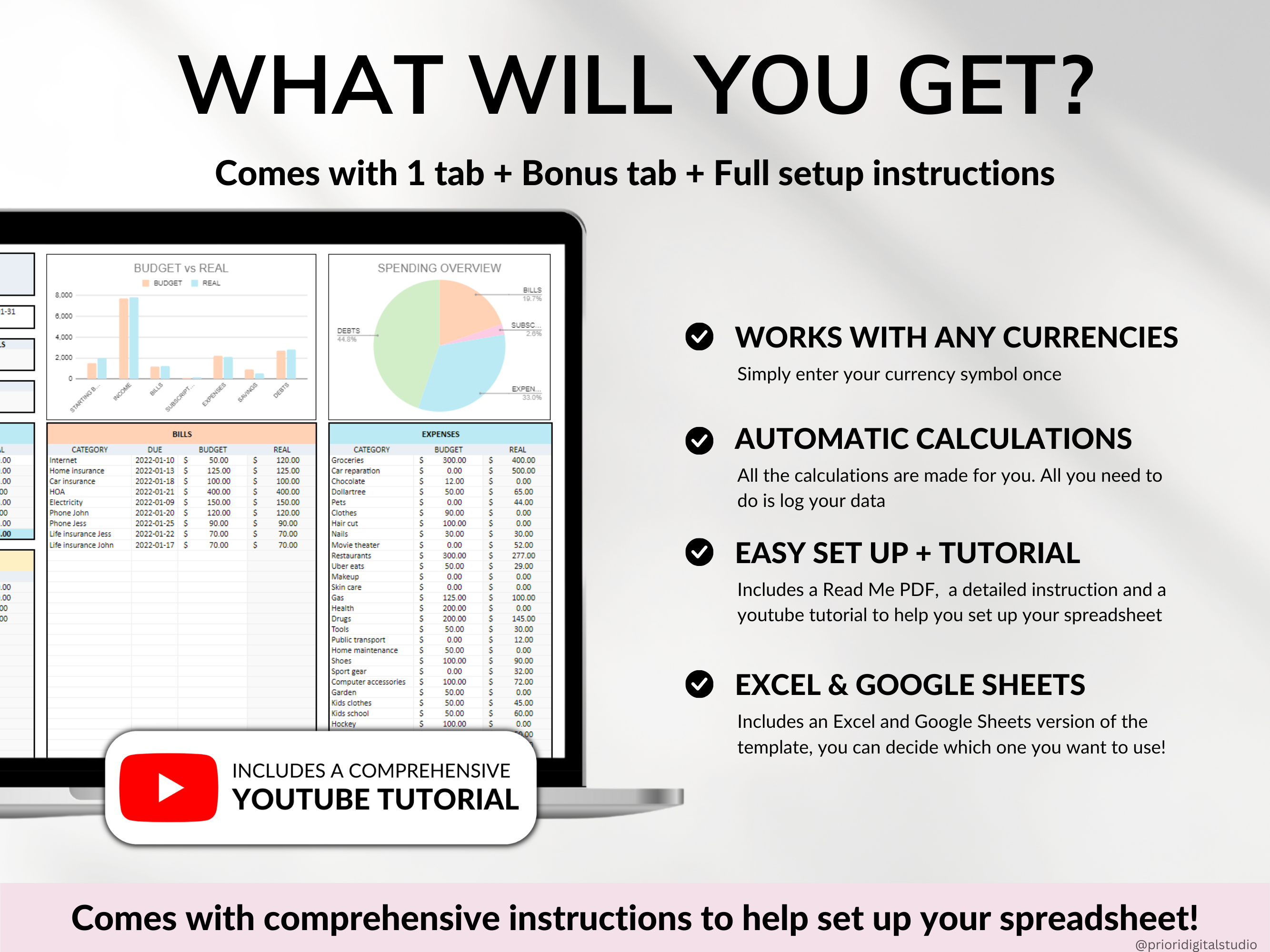 Simple Budget Planner Monthly Budget Spreadsheet Google Sheets Excel Weekly Paycheck Budget Template Biweekly Budgeting by Paycheck Expense Tracker#color_multicolor