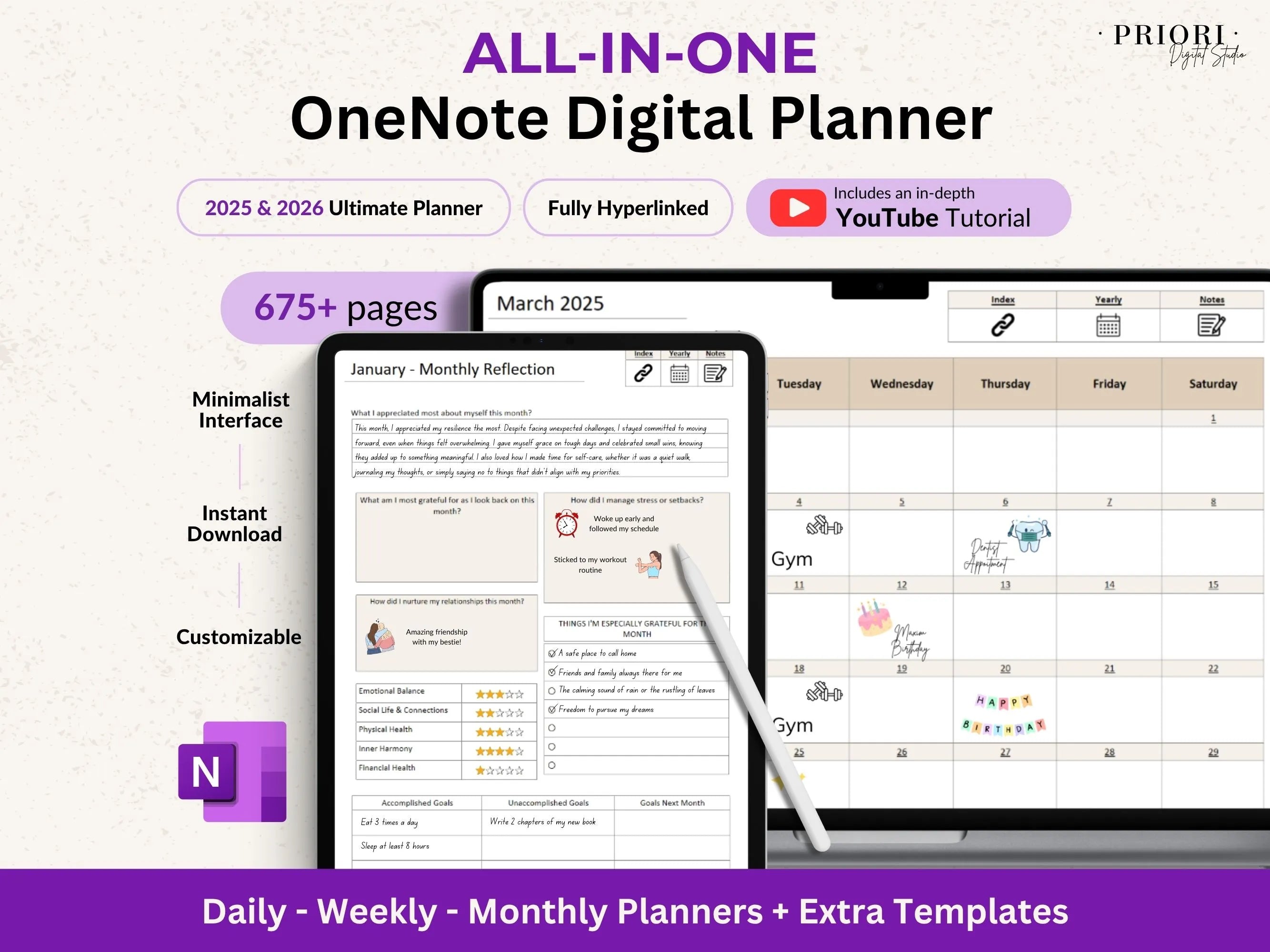 All-in-One OneNote Digital Planner | Priori Digital Studio ...
