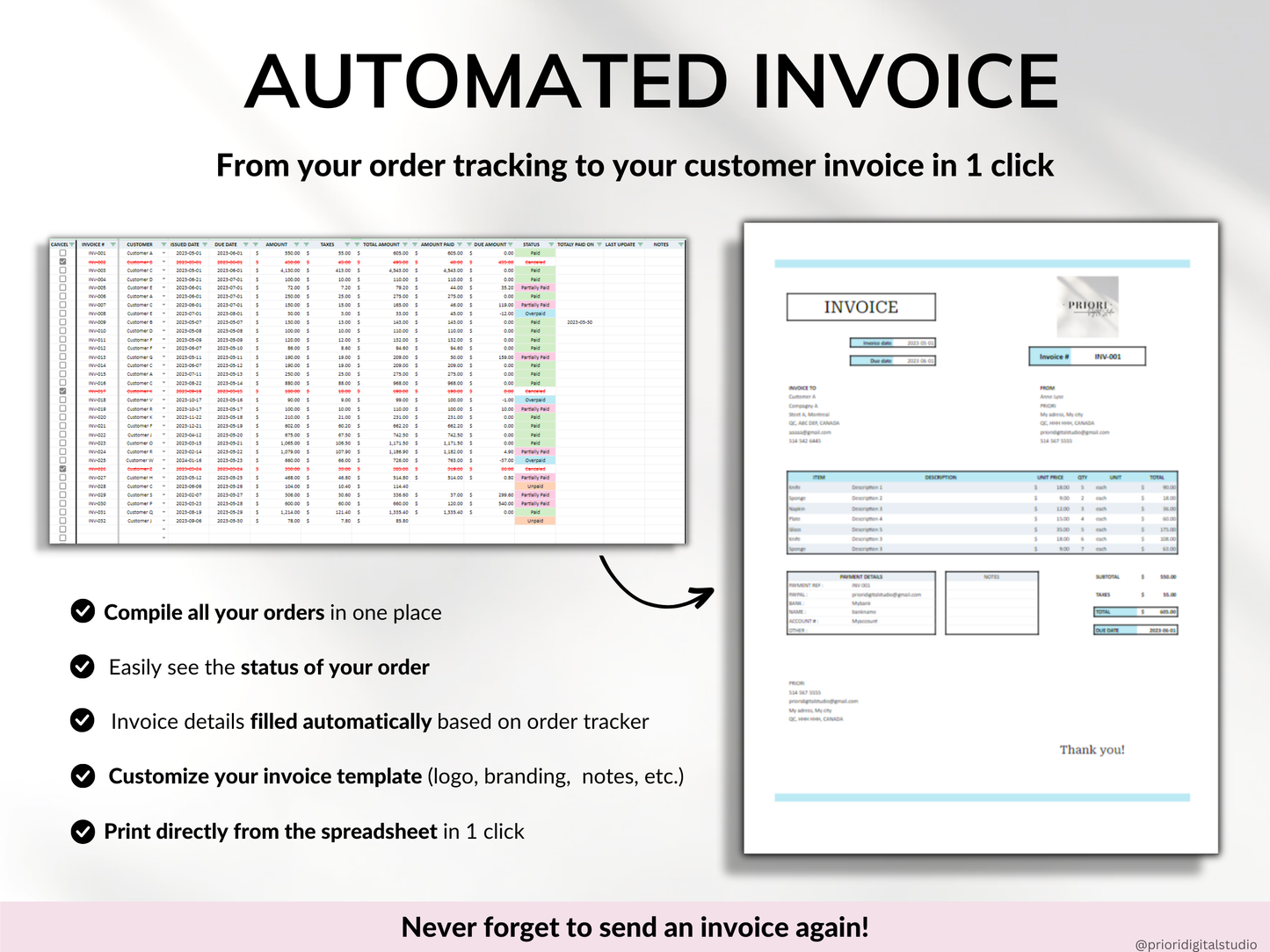 Small Business Spreadsheet Service Business Bookkeeping Client Tracker CRM Payroll Tracker Invoice Tracker Order Tracker Google Sheet Excel