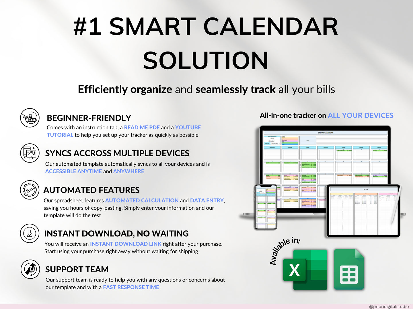 Bill Tracker Spreadsheet Google Sheets Excel Bill Calendar Monthly Smart Bill Planner Editable 2025 Calendar Budget Calendar Budget Tracker