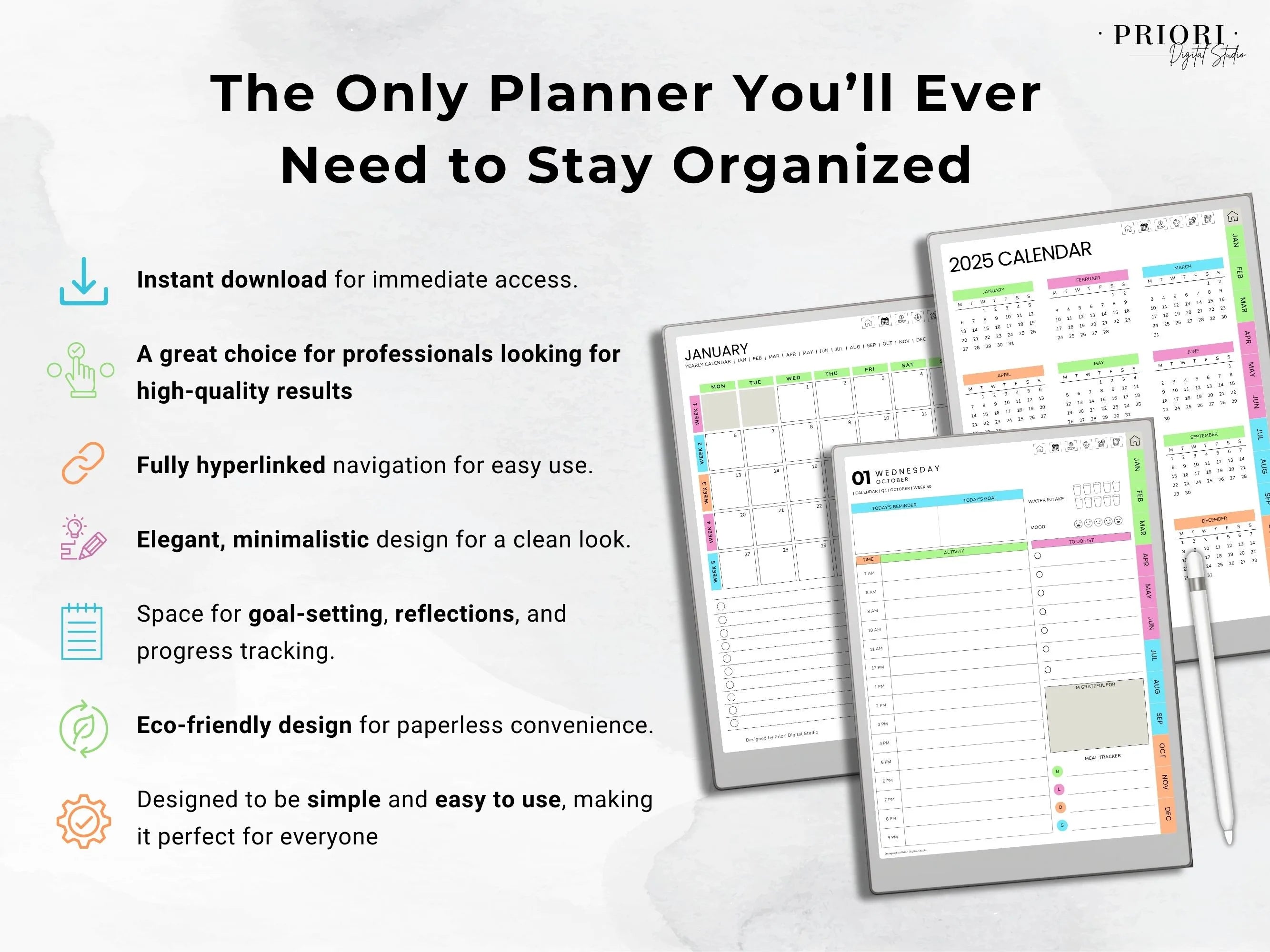 reMarkable Digital Planner 2025 2026 Daily Planner reMarkable 2 Template Minimalist Hyperlinked Planner for reMarkable Organization Planner