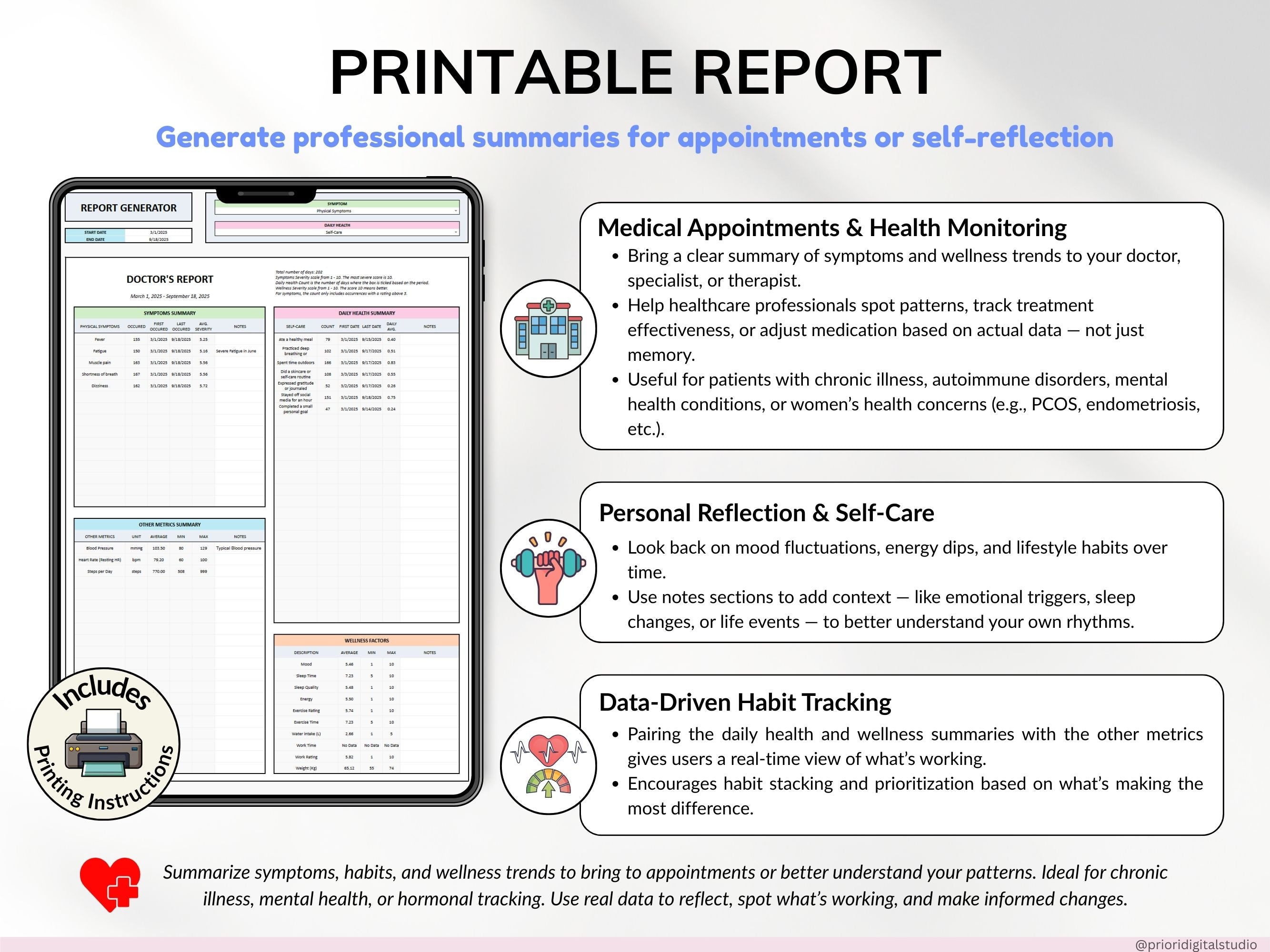 Health Wellness Tracker Spreadsheet Google Sheets Chronic Illness Symptom Log Daily Mental Health Journal Pain Tracker Excel Medical Binder