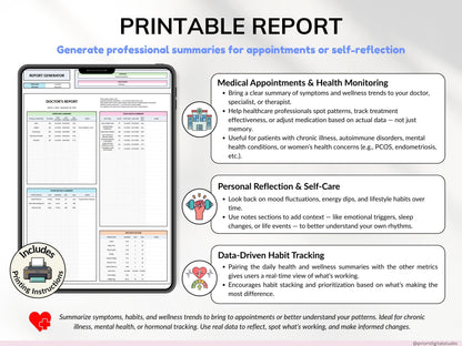 Health Wellness Tracker Spreadsheet Google Sheets Chronic Illness Symptom Log Daily Mental Health Journal Pain Tracker Excel Medical Binder