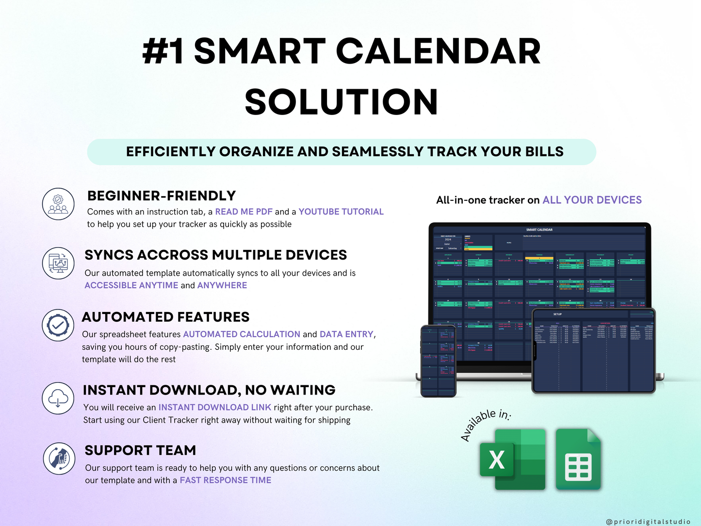 Bill Tracker Spreadsheet Dark Mode Google Sheets Excel Bill Calendar Monthly Smart Bill Planner Editable Calendar Personal Finance Budget