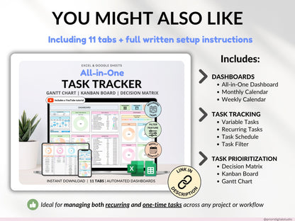 Decision Matrix Task Tracker Google Sheets Excel Eisenhower Matrix To-Do List Project Planner Work Priority Matrix ADHD Productivity Planner