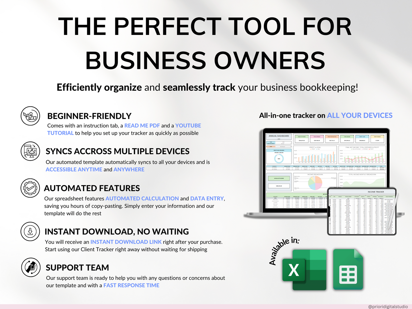 Small Business Bookkeeping Spreadsheet Income Expense Tracker Tax Tracker Accounting Template Mileage Tracker Business Planner Profit & Loss