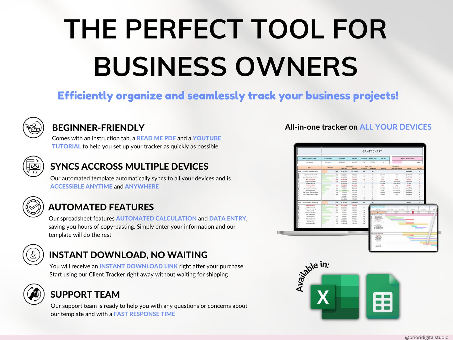 Gantt Chart Small Business Project Planner Google Sheets Excel Task Tracker Project Management Project Timeline Automated Business Planner