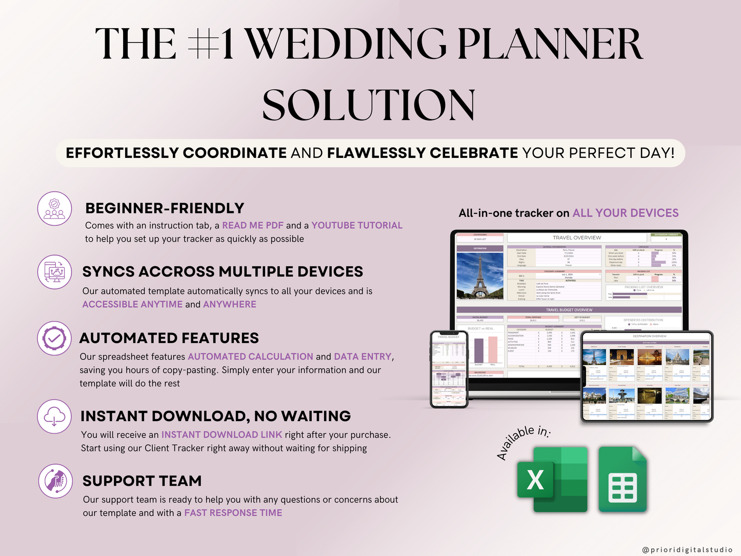 Honeymoon Travel Planner Google Sheets Excel Holiday Organizer Travel Budget Spreadsheet Travel Itinerary Vacation Planner Packing List