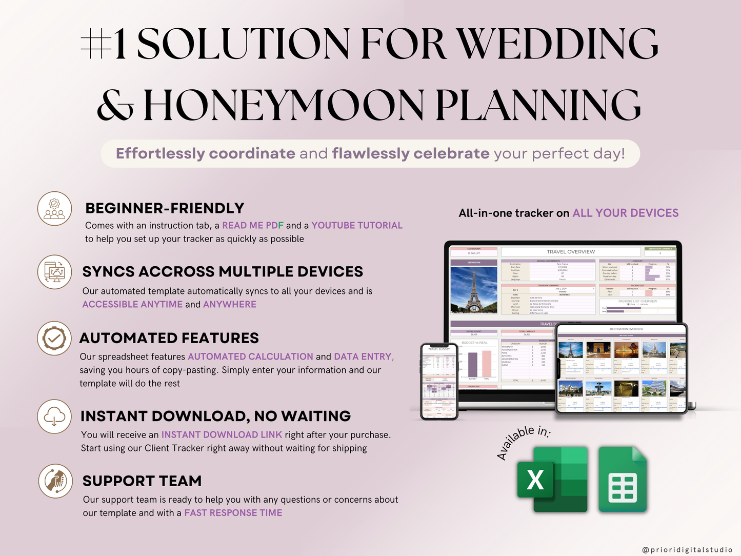 Wedding Planner Spreadsheet Wedding Budget Tracker Honeymoon Planner Checklist Guest List Tracker Wedding Travel Itinerary Seating Plan
