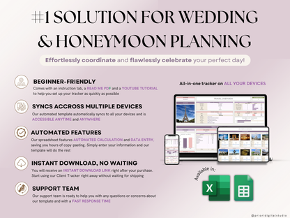Wedding Planner Spreadsheet Wedding Budget Tracker Honeymoon Planner Checklist Guest List Tracker Wedding Travel Itinerary Seating Plan Excel Google Sheets#color_lavender