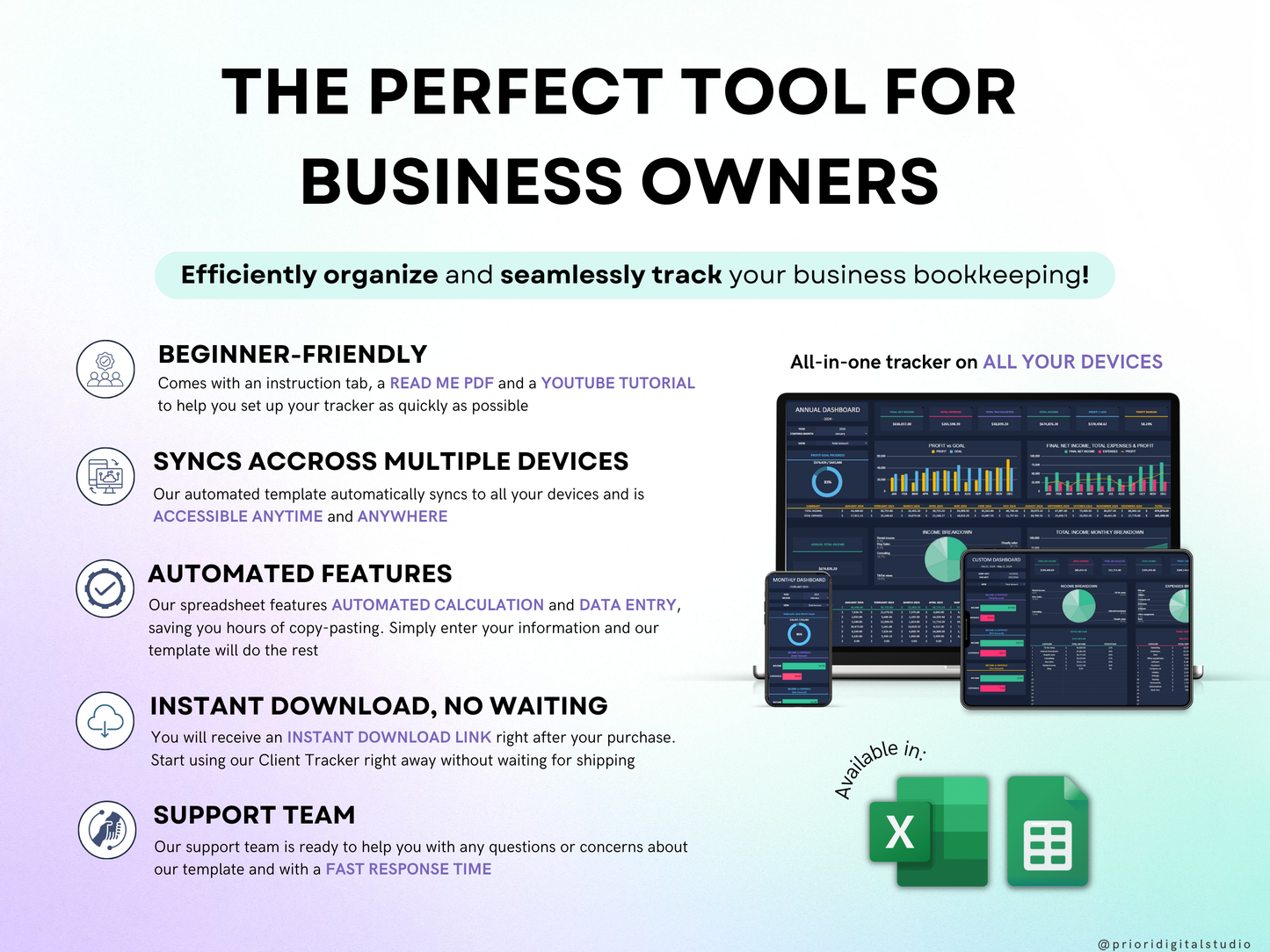 Small Business Bookkeeping Spreadsheet Dark Mode Income Expense Tracker Tax Tracker Dark Accounting Template Business Planner Profit & Loss Excel Google Sheets