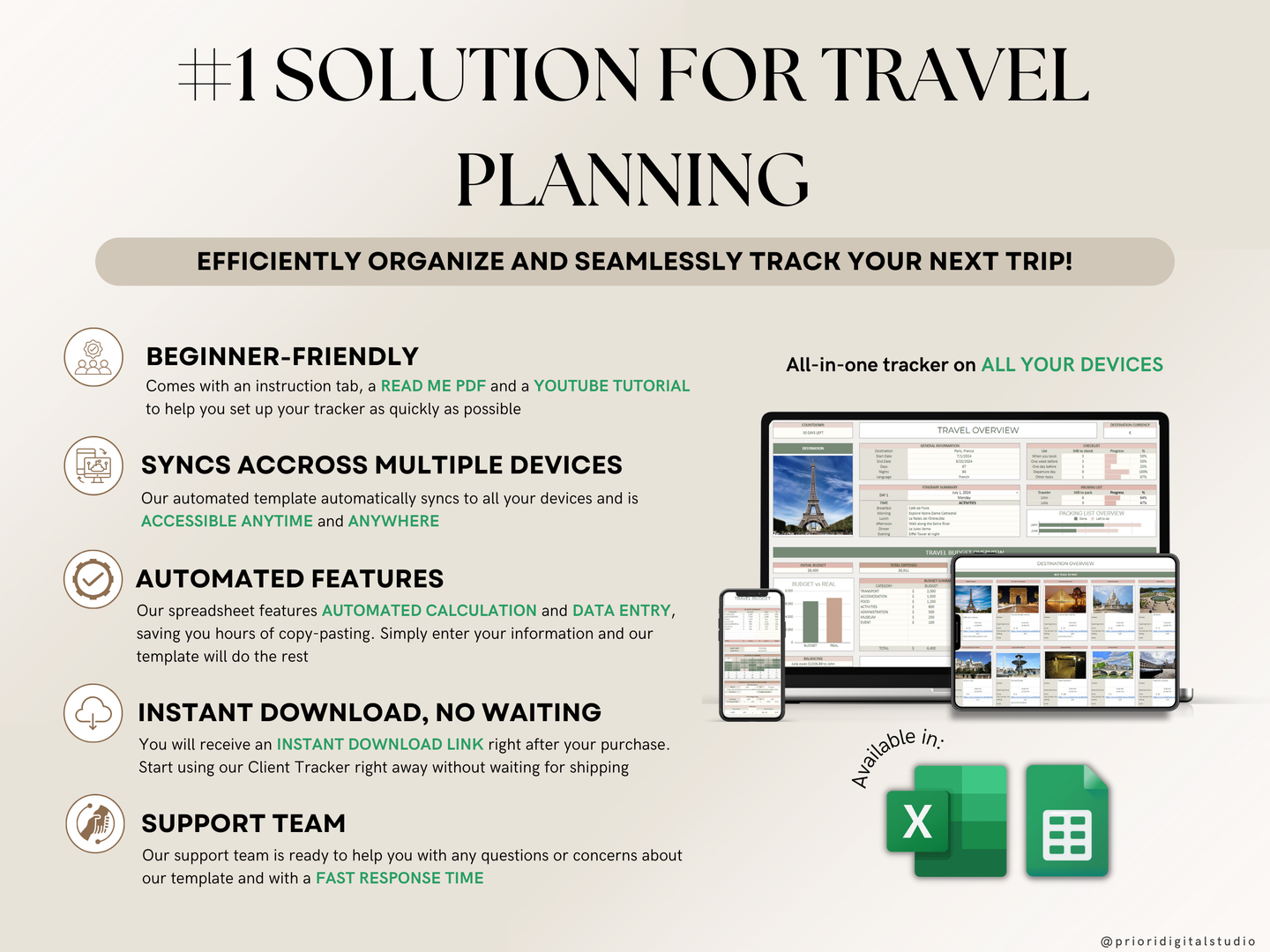 Honeymoon Travel Planner Google Sheets Excel Holiday Organizer Travel Budget Spreadsheet Travel Itinerary Vacation Planner Packing List