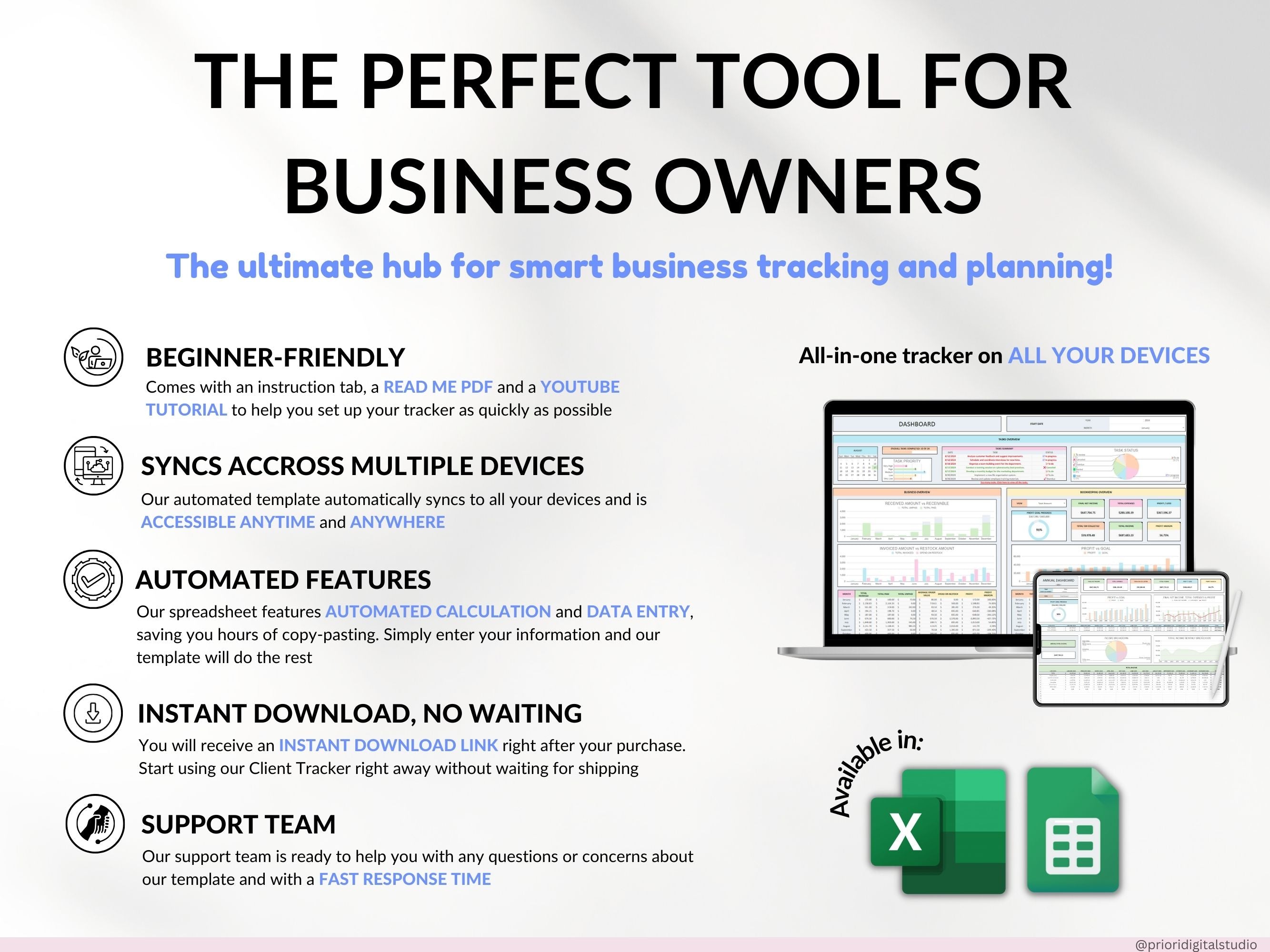 Small Business Spreadsheet Service Business Bookkeeping Tracker for Google Sheets Excel Invoice Tracker Client Tracker Order & Task Tracker