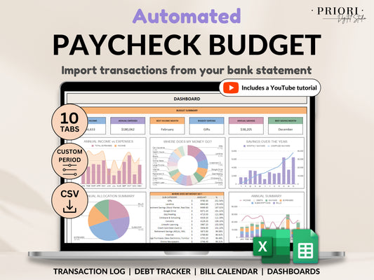 Paycheck Budget Planner Excel & Google Sheets Template Weekly Paycheck Budget Biweekly Paycheck Spreadsheet Bill Tracker Custom Budgeting