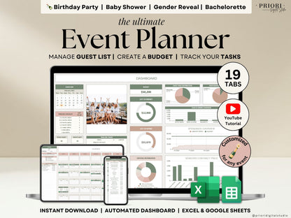 Event Planner Spreadsheet Party Planning Spreadsheet Google Sheets Excel Budget Tracker Bridal Shower Organizer Baby Shower Planner Template