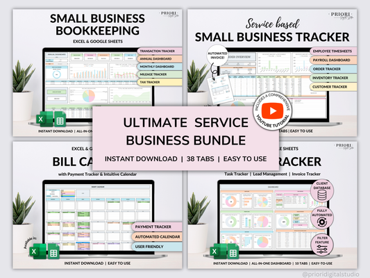 Small Business Spreadsheet Service Business Bookkeeping Client Tracker CRM Payroll Tracker Invoice Tracker Order Tracker Google Sheet Excel