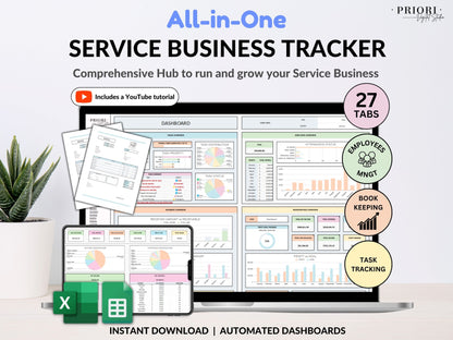Small Business Spreadsheet Service Business Bookkeeping Tracker for Google Sheets Excel Invoice Tracker Client Tracker Order & Task Tracker