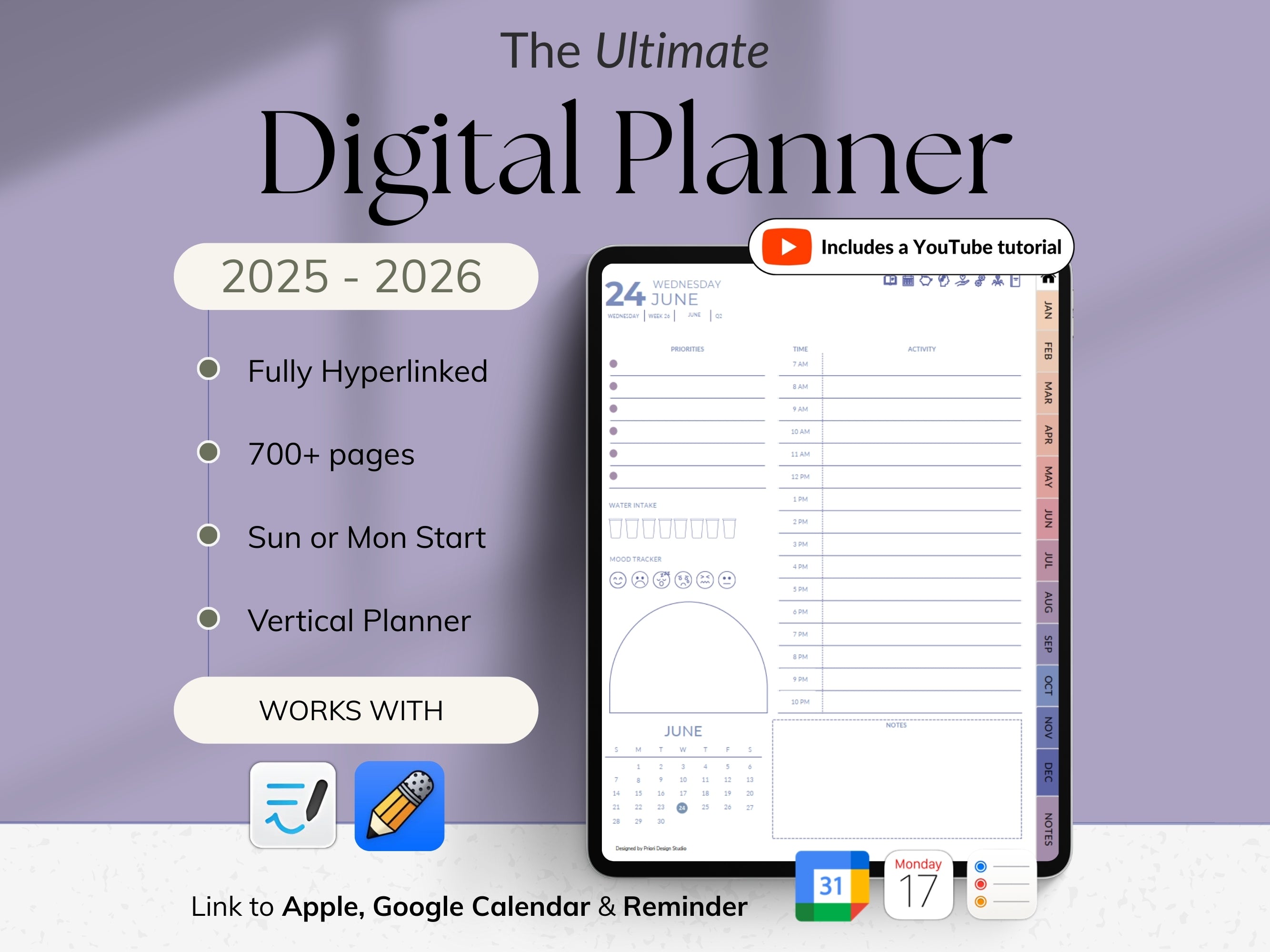 Digital planner with features and compatibility information Blush Dusk variant.