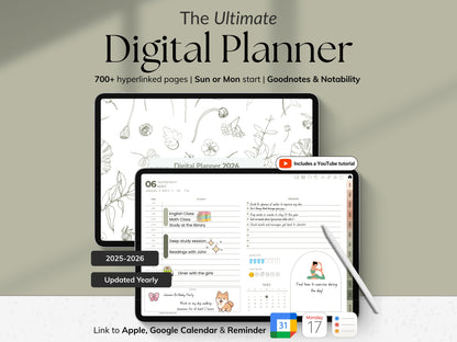 Digital planner with tablet and pencil on a light background