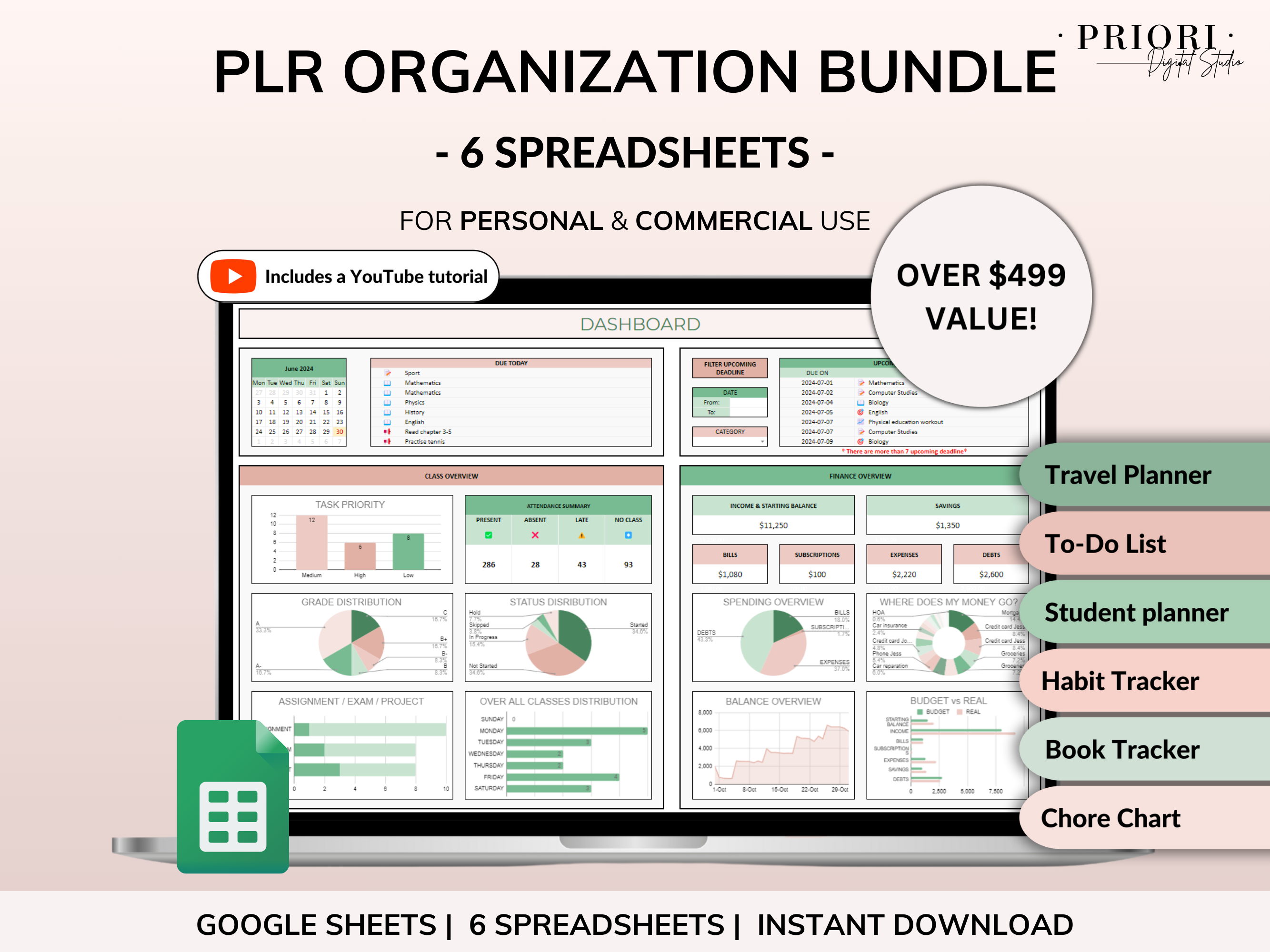 PLR Organization Bundle Spreadsheet Template | Priori Digital Studio ...