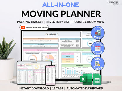 Moving Planner Google Sheets First House Moving Excel Spreadsheet Packing Box Inventory New Apartment Template Task Checklist for Relocation