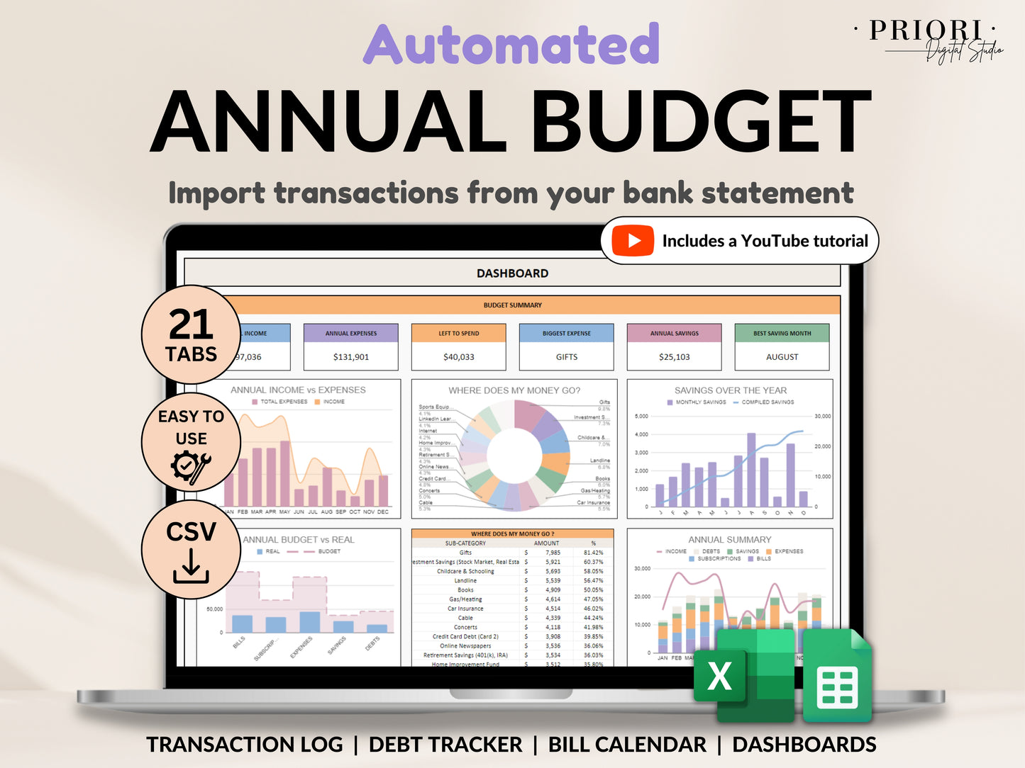 Annual Budget Spreadsheet Monthly Budget Planner Couple Financial Tracker Bill Tracker Debt Tracker Savings Easy Excel Budget Google Sheets