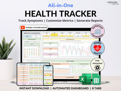 Health Wellness Tracker Spreadsheet Google Sheets Chronic Illness Symptom Log Daily Mental Health Journal Pain Tracker Excel Medical Binder