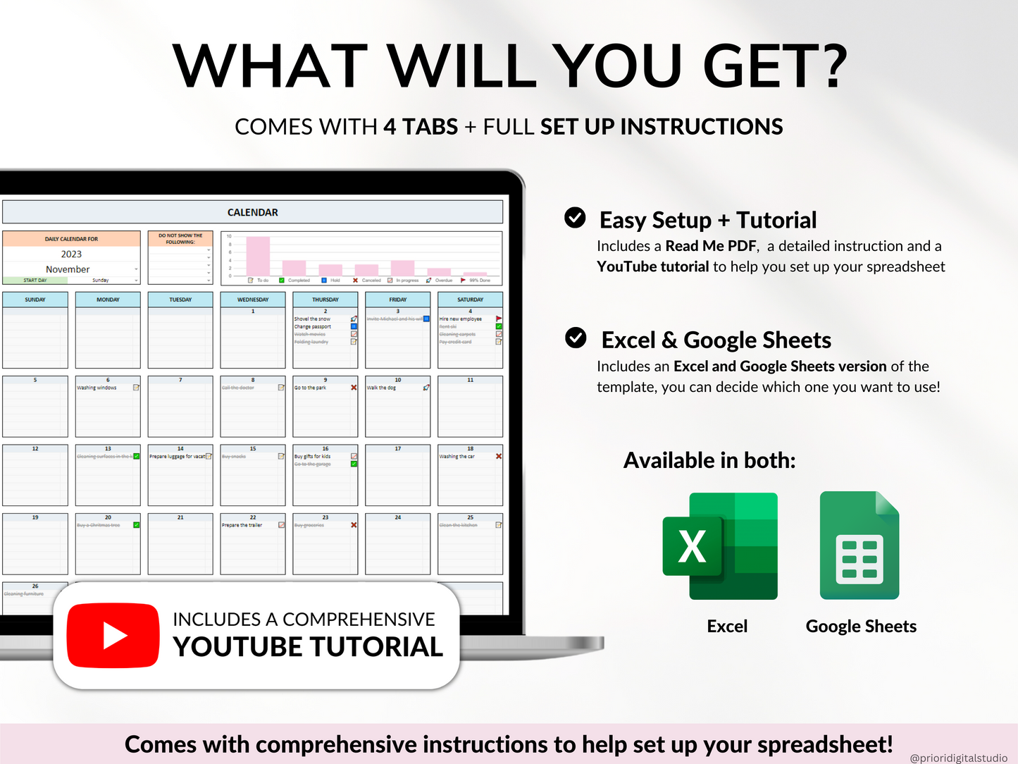 To Do List Tracker Task Planner Excel Google Sheets Template Productivity Planner Daily Weekly To Do List Calendar Daily Checklist Template