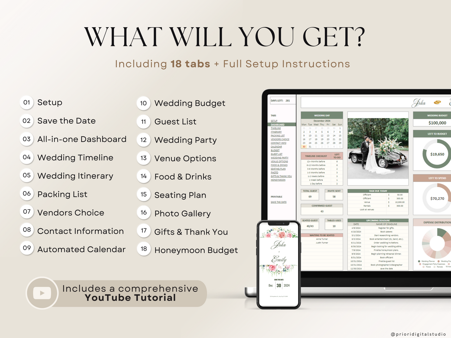 Wedding Planner Spreadsheet Wedding Budget Tracker Wedding Timeline Checklist Guest List Tracker Wedding Itinerary Seating Plan Wedding Gift Green Rosy Sage Excel Google Sheets