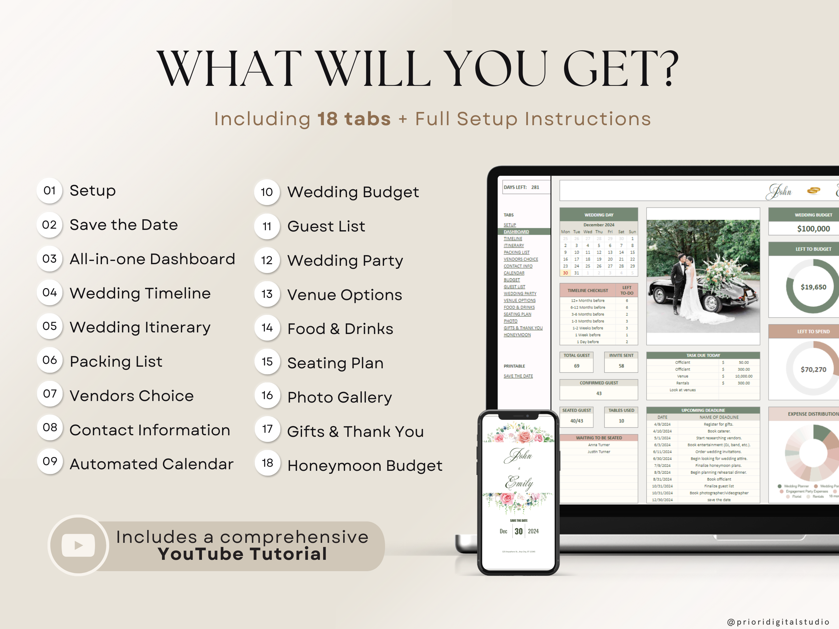 Wedding Planner Spreadsheet Wedding Budget Tracker Wedding Timeline Checklist Guest List Tracker Wedding Itinerary Seating Plan Wedding Gift Green Rosy Sage Excel Google Sheets#color_rosy-sage