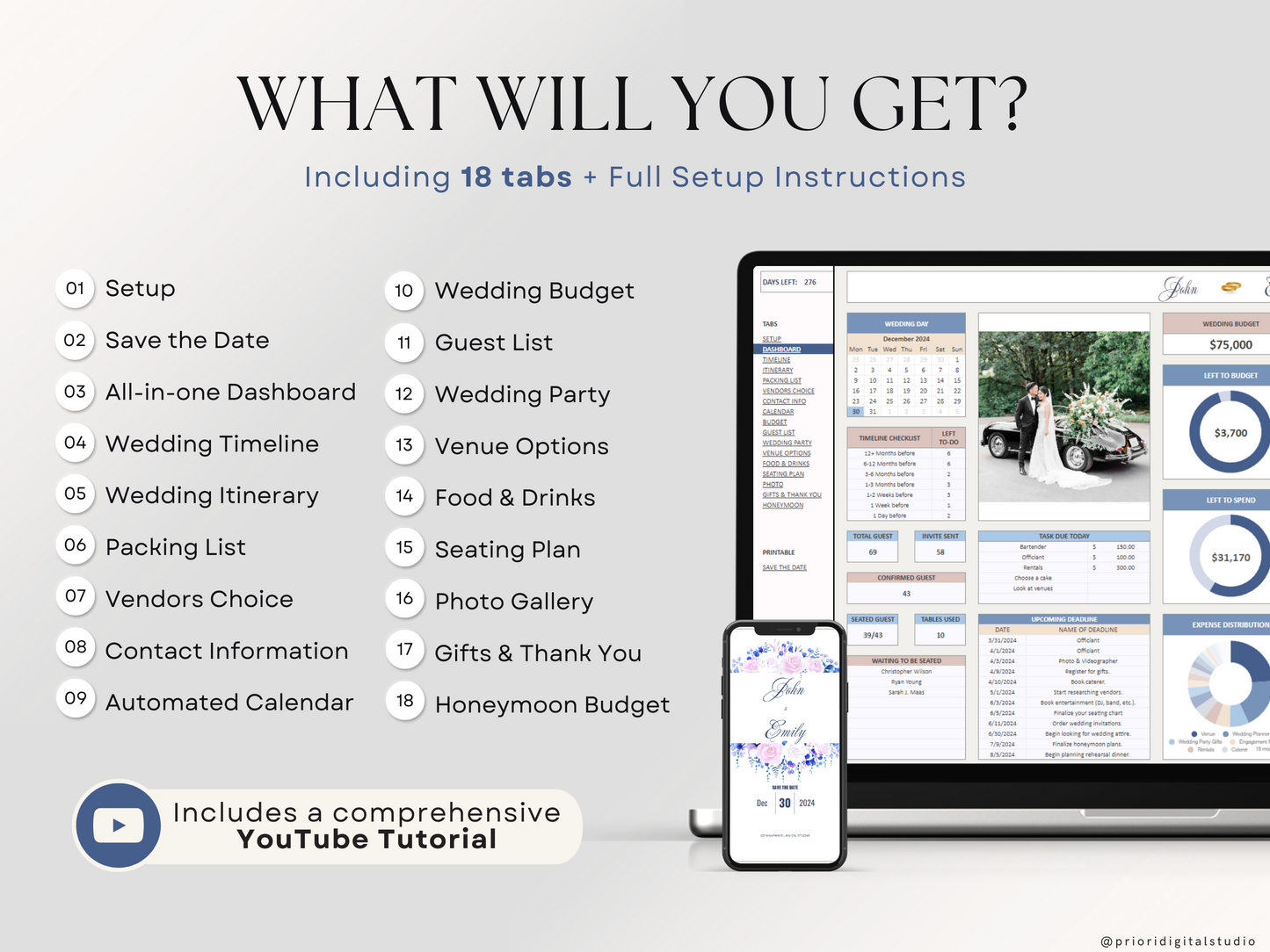 Wedding Planner Spreadsheet Wedding Budget Tracker Wedding Timeline Checklist Guest List Tracker Wedding Itinerary Seating Plan Wedding Gift Blue Excel Google Sheets