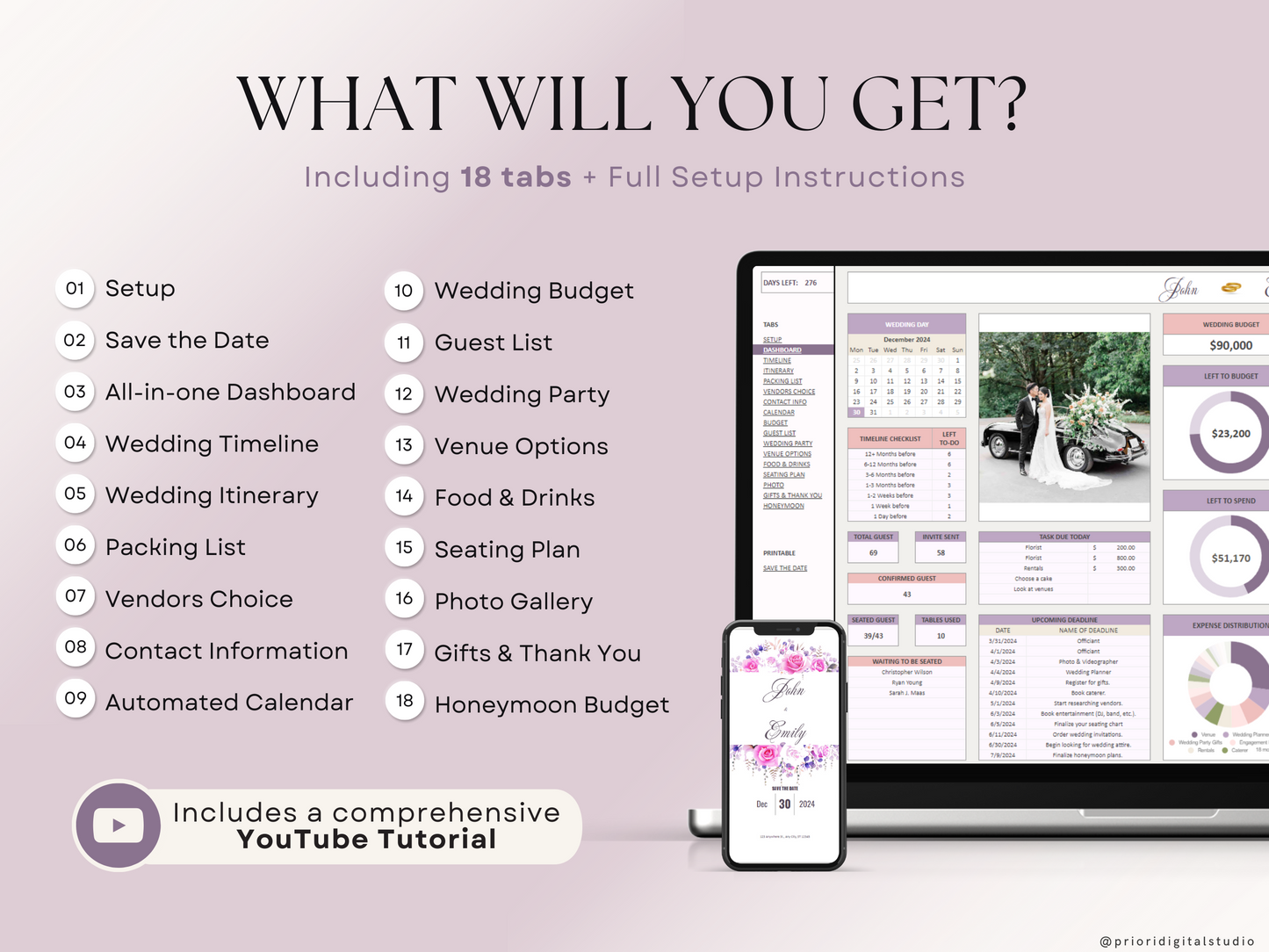 Wedding Planner Spreadsheet Wedding Budget Tracker Wedding Timeline Checklist Guest List Tracker Wedding Itinerary Seating Plan Wedding Gift Lavender Excel Google Sheets