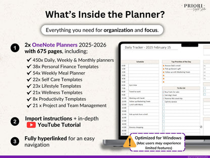 OneNote Planner 2025 2026 Digital OneNote Templates Hyperlinked Planner Daily Weekly Planner Organization Planner Professional OneNote 2025