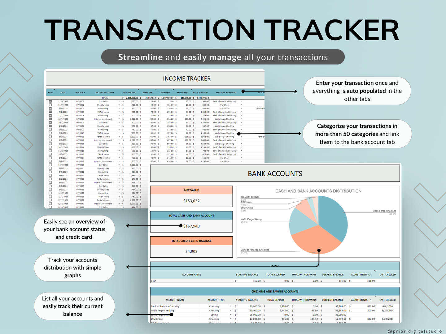 Small Business Bookkeeping Spreadsheet Income Expense Tracker Tax Tracker Accounting Template Mileage Tracker Business Planner Profit & Loss Excel Google Sheets