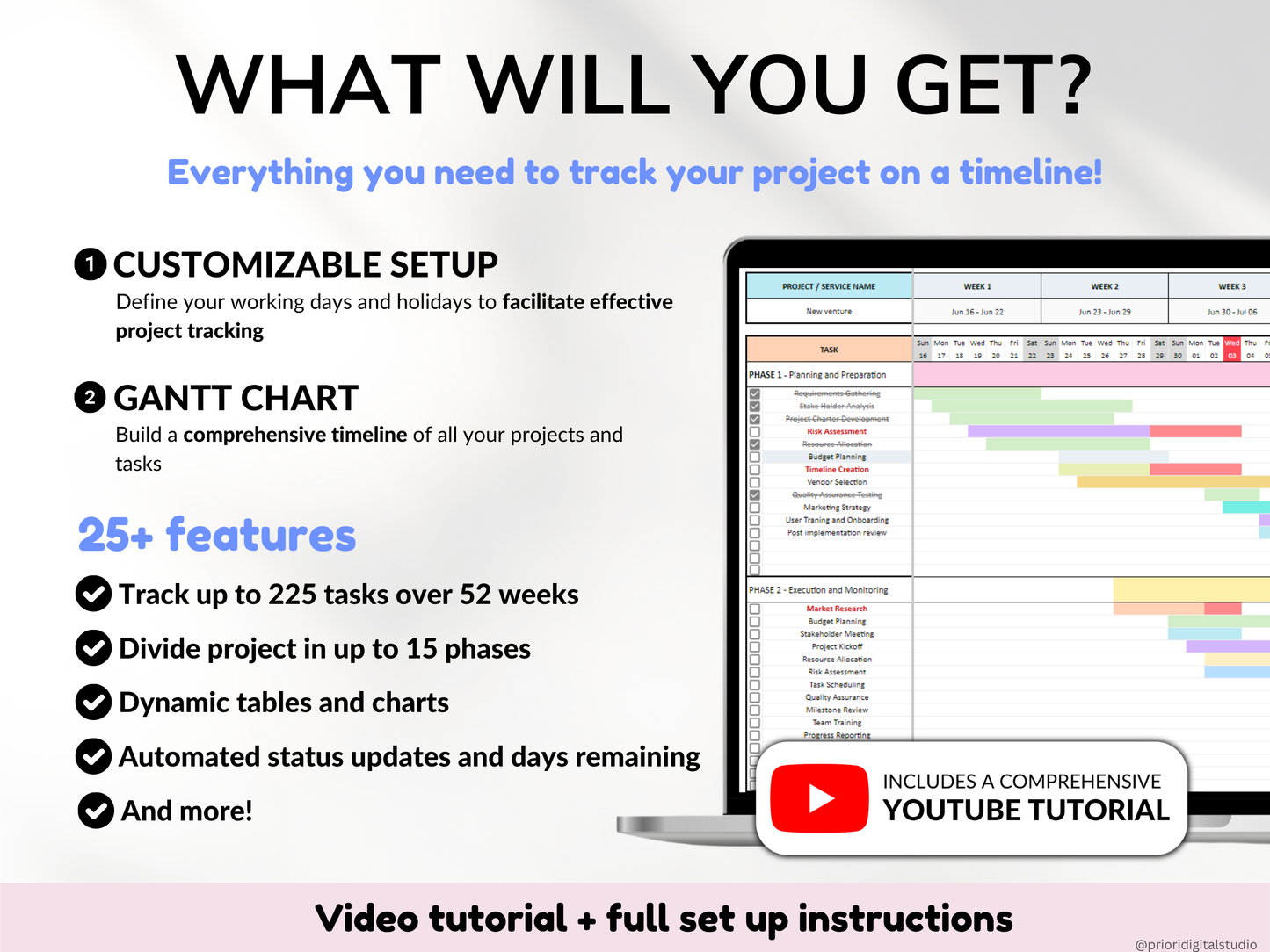 Gantt Chart Small Business Project Planner Google Sheets Excel Task Tracker Project Management Project Timeline Automated Business Planner