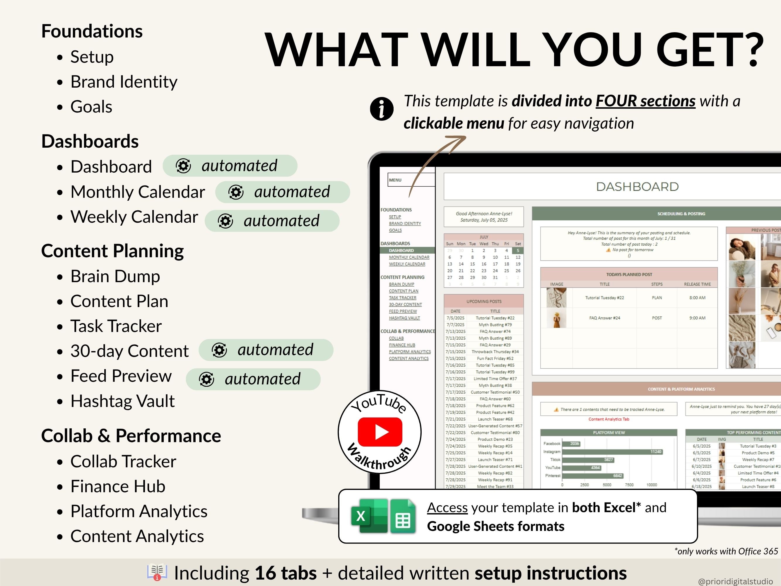 Social Media Content Planner Spreadsheet Monthly Content Calendar for Digital Creators Google Sheets Excel Template Instagram TikTok Manager