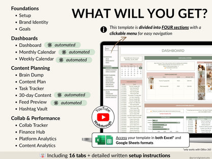 Social Media Content Planner Spreadsheet Monthly Content Calendar for Digital Creators Google Sheets Excel Template Instagram TikTok Manager